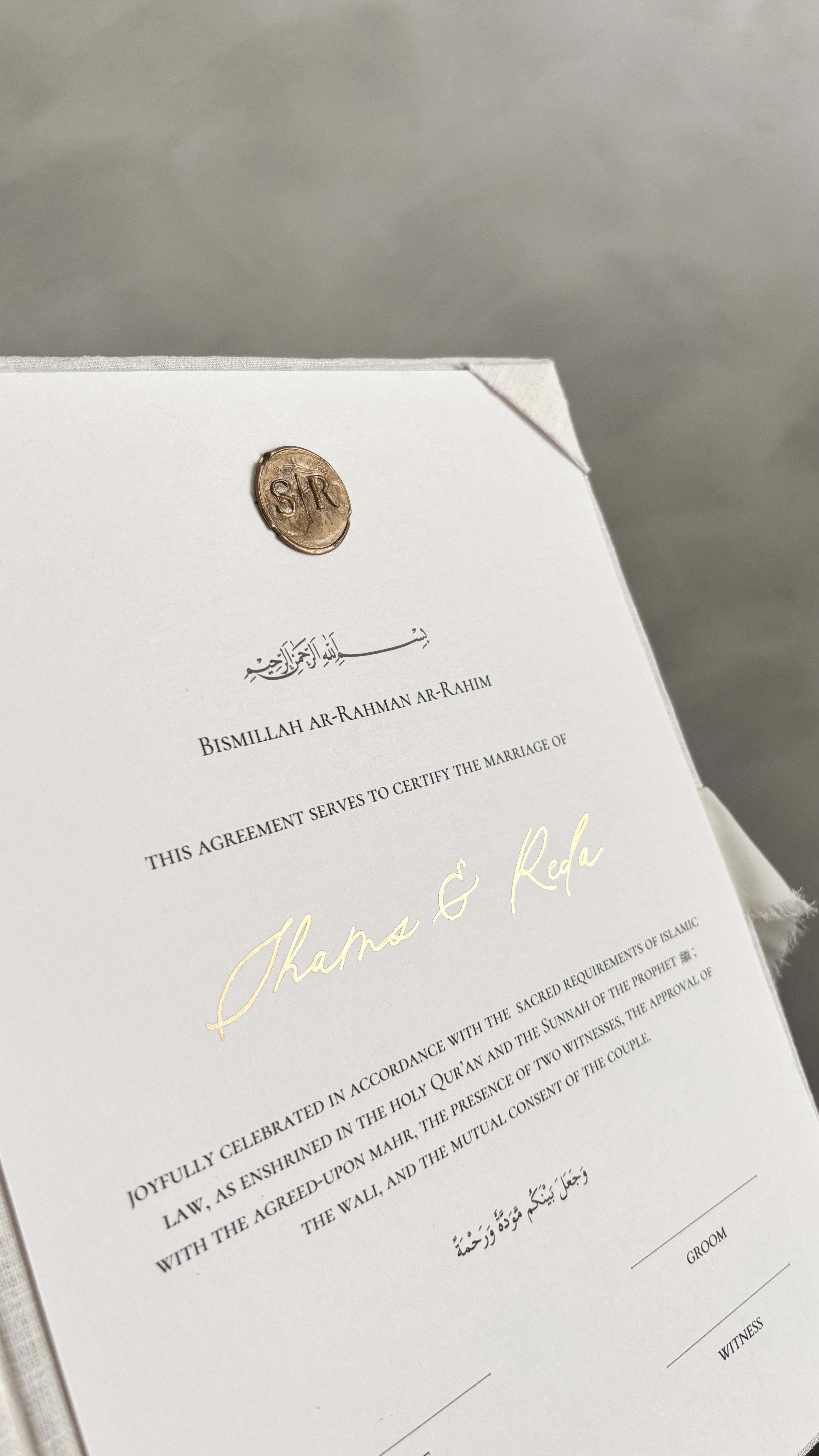 Nikkah certificate - linen portfolio