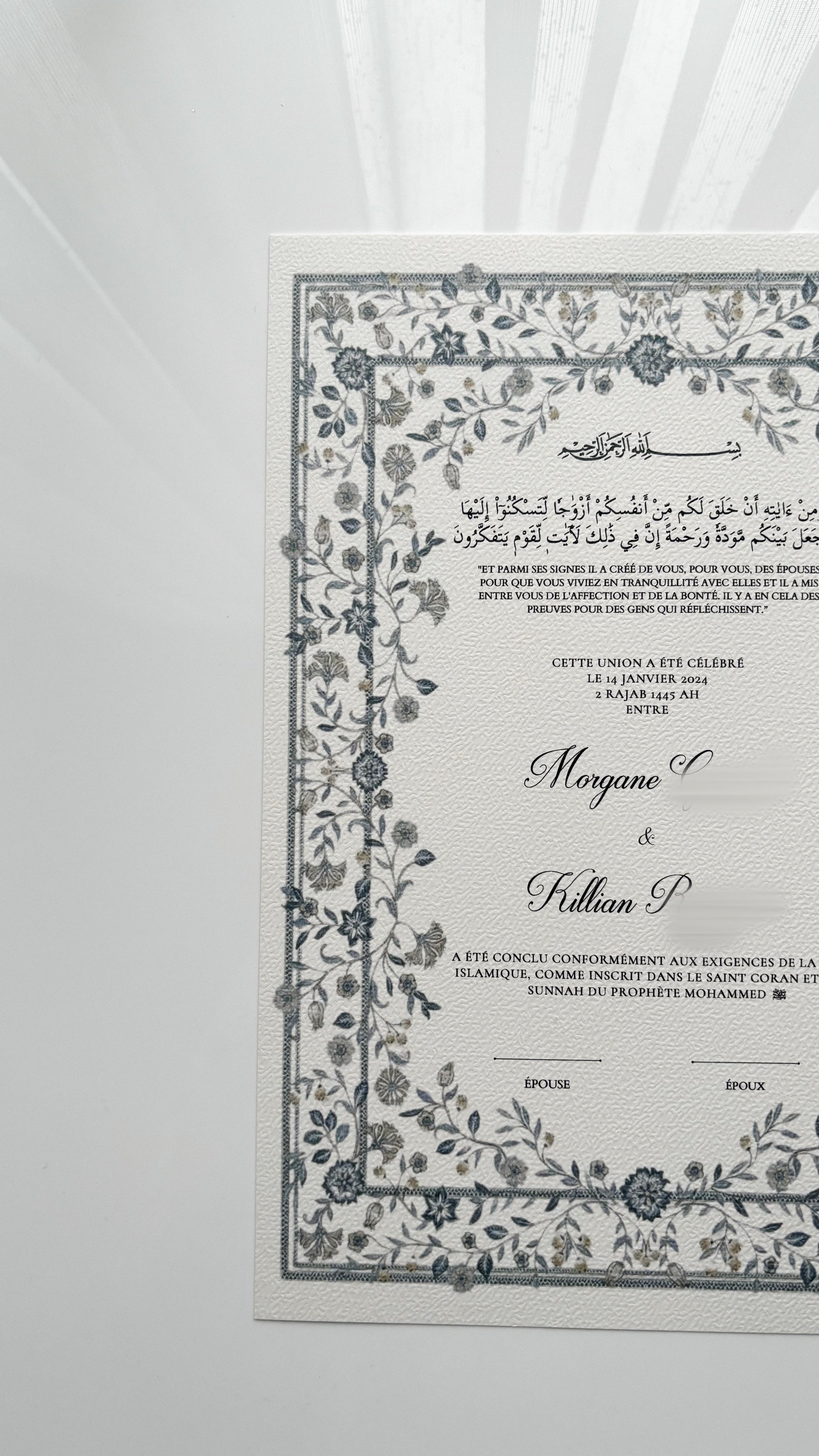 Nikkah certificate - Rose
