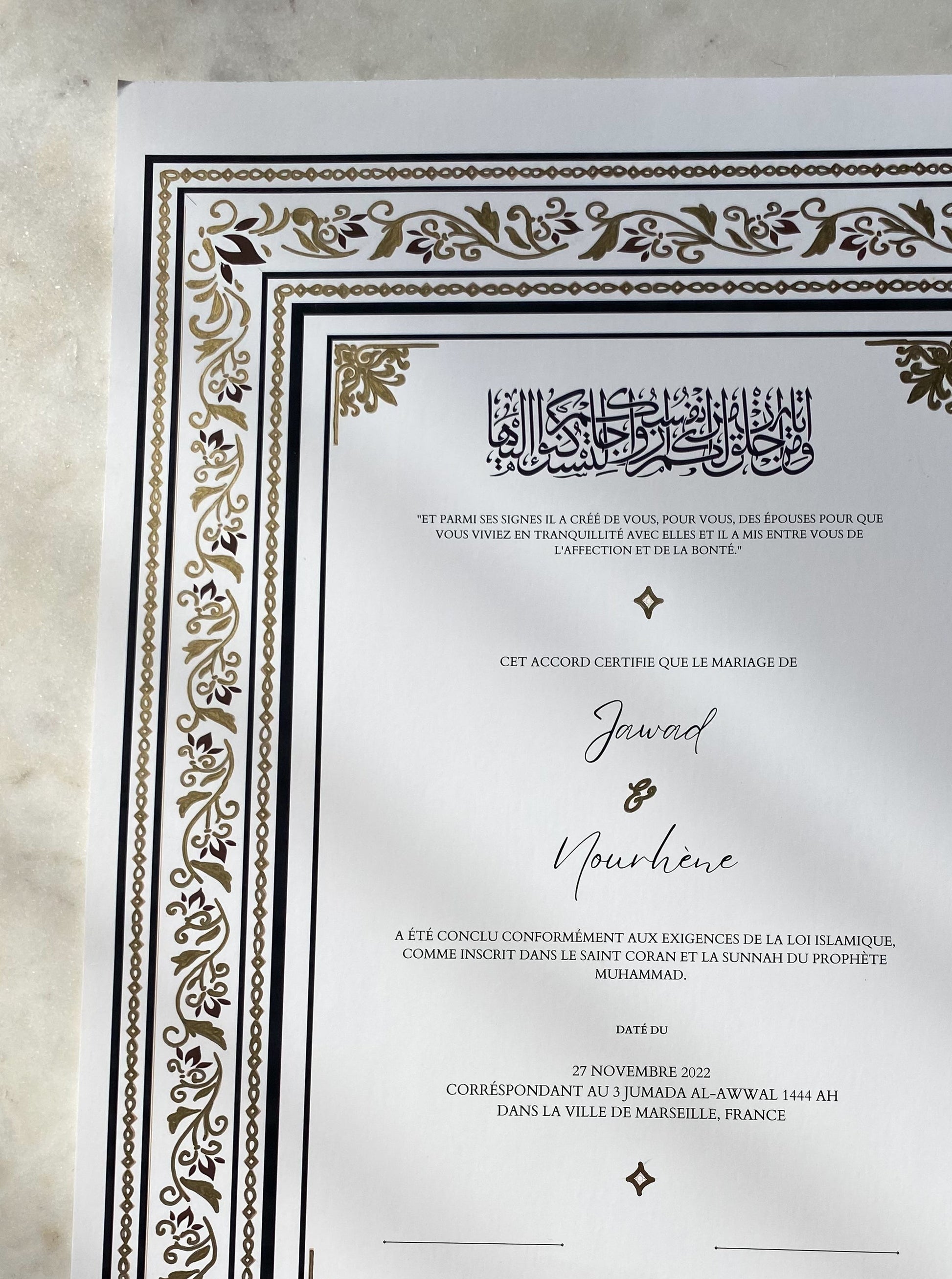 Certificat Nikkah - Zaina